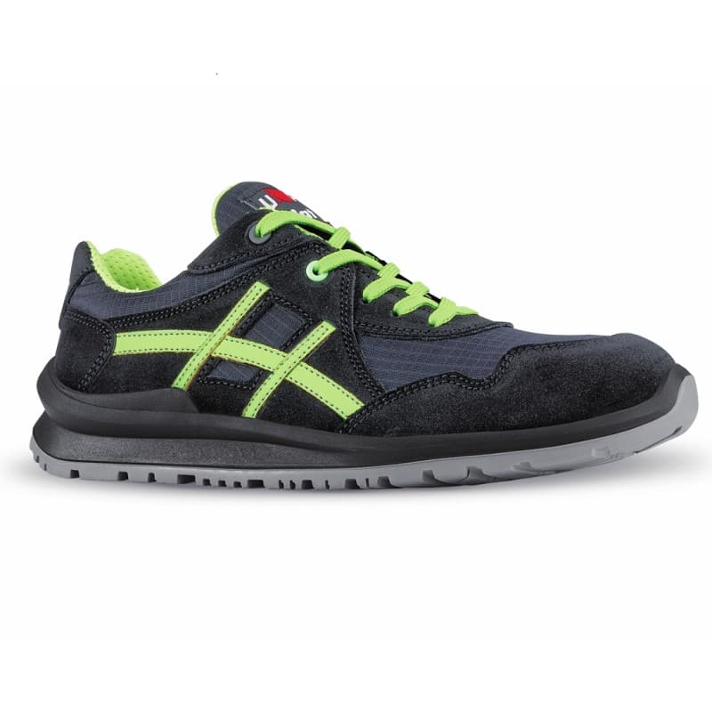U-Power - Chaussures de sécurité basses souples et légères AYRTON - Environnements secs - S1P SRC - 38 - Gris / Vert