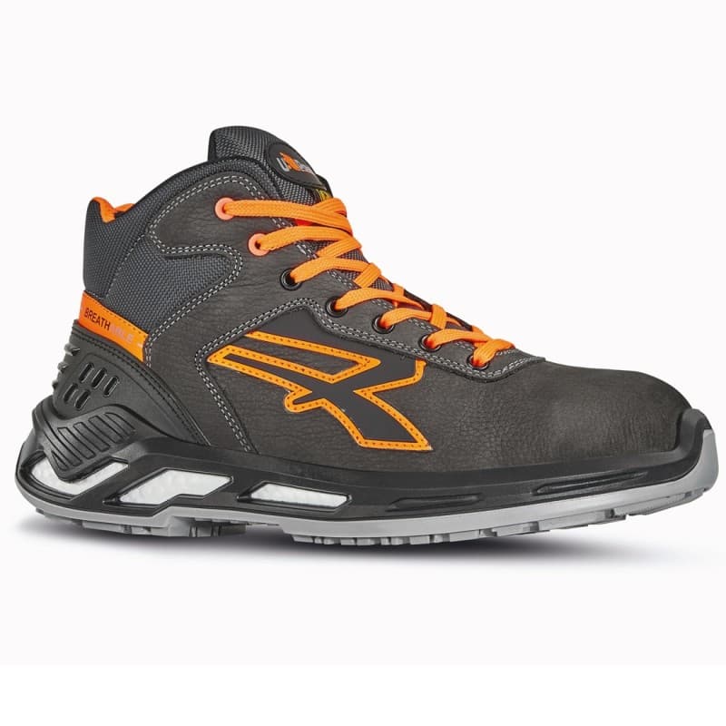 U-Power - Baskets de sécurité hautes avec renfort anti-shock LORD - Usage général - ESD S3 CI SRC - 35 - Gris / Orange