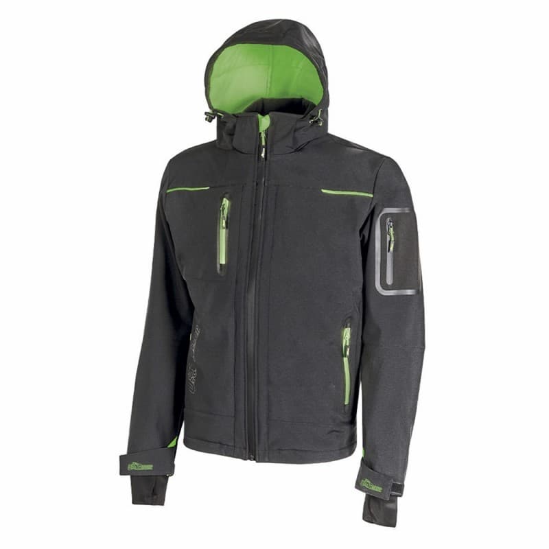 U-Power - Veste Softshell de travail imperméable gris foncé SPACE - S - Gris / Vert