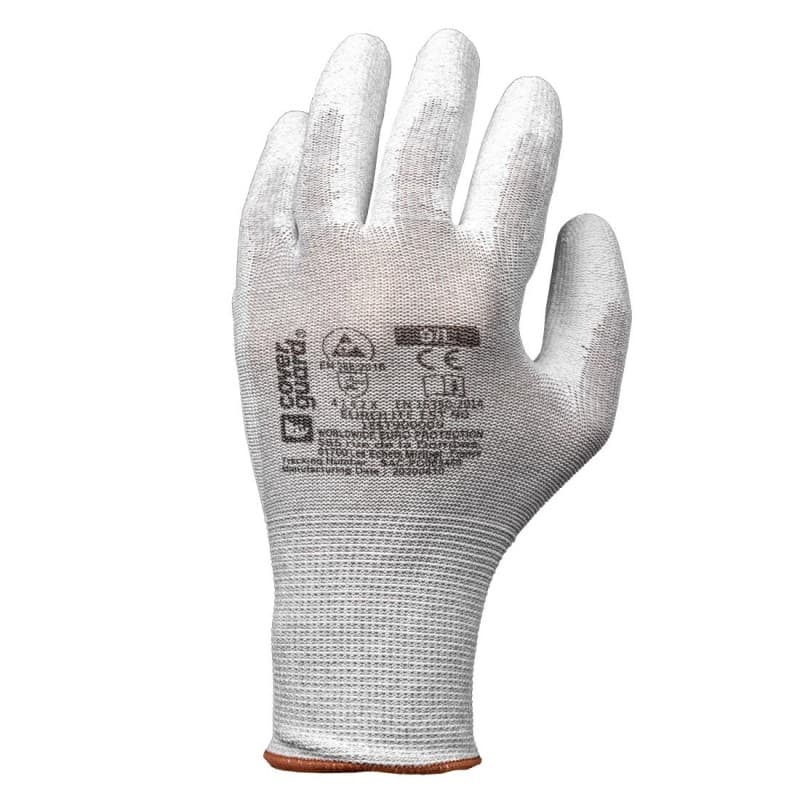 Coverguard - Gants blanc ESD en polyester carbone enduit PU EUROLITE EST90 (Pack de 10) - 6 - Blanc