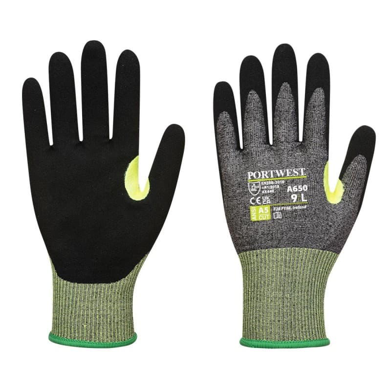 Portwest - Gants anti-coupures CS de niveau E jauge 15 en mousse nitrile avec renfort pouce - 9 - Gris / Noir