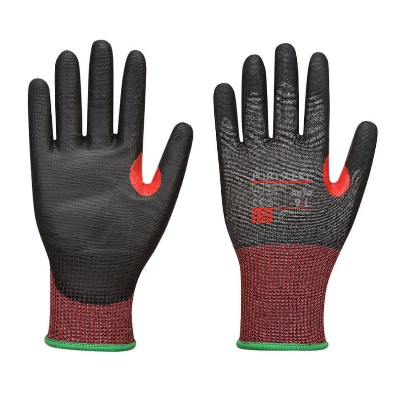 Portwest - Gants anti-coupures CS de niveau F jauge 13 en PU avec renfort pouce - 9 - Noir