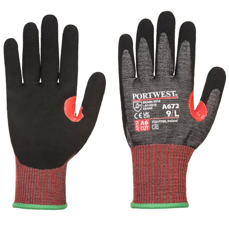 Portwest - Gants anti-coupures CS de niveau F jauge 13 en mousse nitrile avec renfort pouce - 9 - Noir