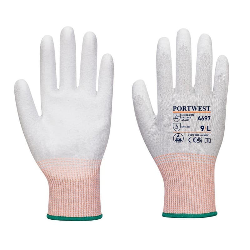 Portwest - Gants anti-coupures de niveau B jauge 13 en PU antistatique (Pack de 12) - 9 - Gris / Blanc
