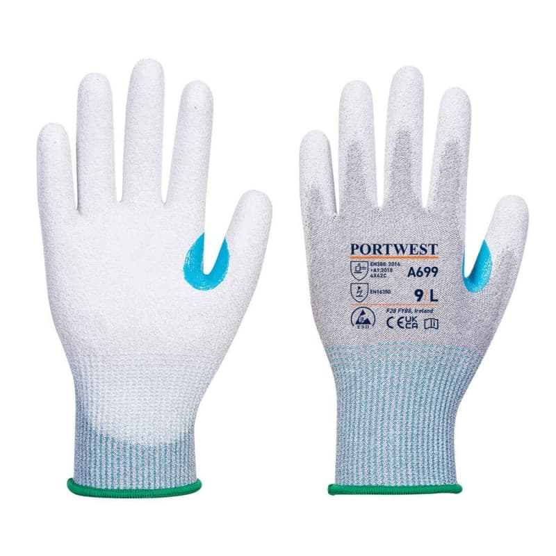 Portwest - Gants anti-coupures de niveau C jauge 13 en PU antistatique (Pack de 12) - 9 - Gris / Blanc
