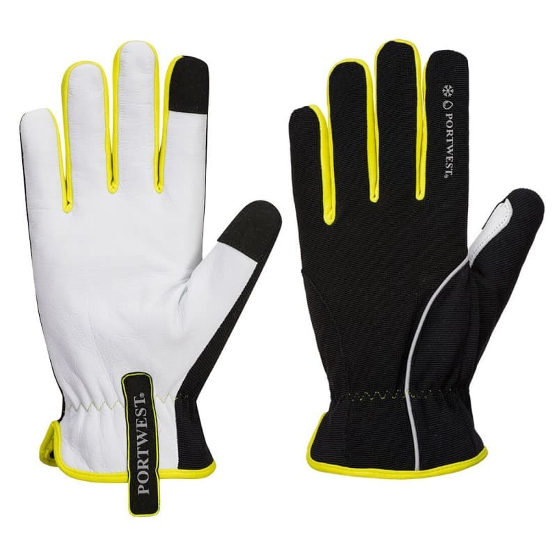 Portwest - Gants mécanicien en cuir anti-froid PW3 - 9 - Noir / Jaune