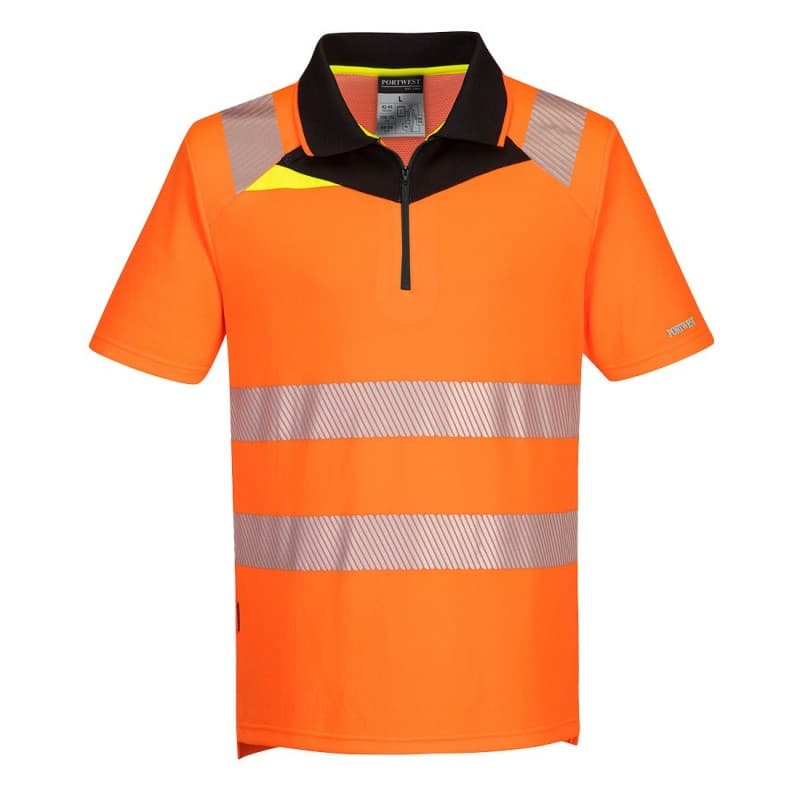 Portwest - Polo manches courtes en tissu respirant coupe slim fit DX4 haute visibilité classe 2 - 4XL - Orange / Noir