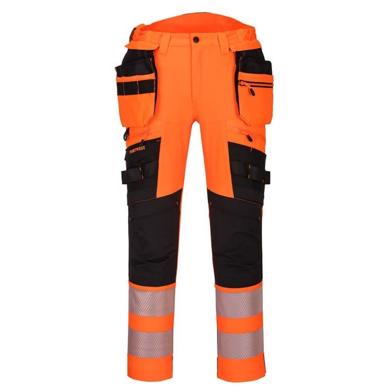 Portwest - Pantalon de travail stretch coupe slim fit avec poches flottantes démontables DX4 haute visibilité classe 2 - 36 - Orange / Noir