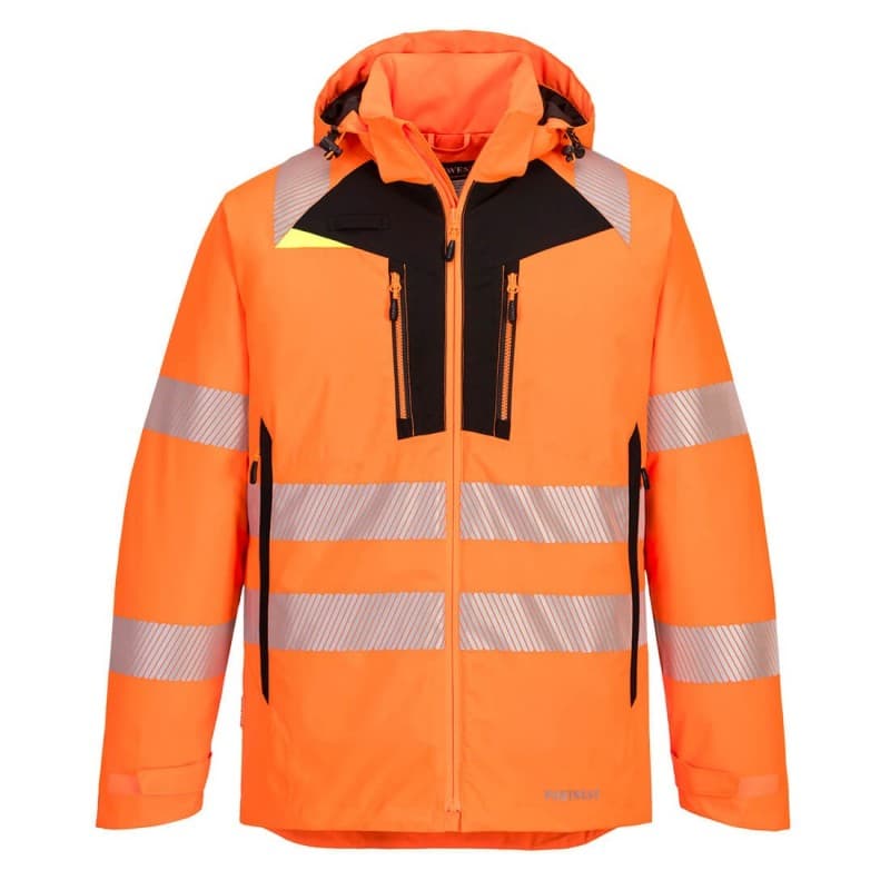 Portwest - Parka de travail imperméable et très chaude avec capuche détachable DX4 haute visibilité classe 3 - 4XL - Orange / Noir