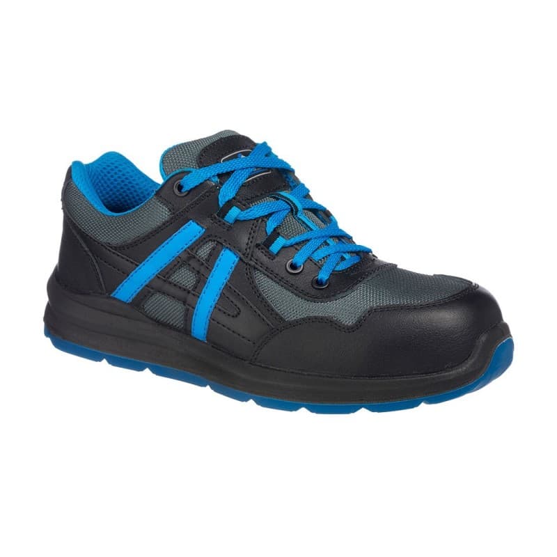 Portwest - Baskets de sécurité basses en textile et cuir MERSEY embout composite S1P - 36 - Noir / Bleu