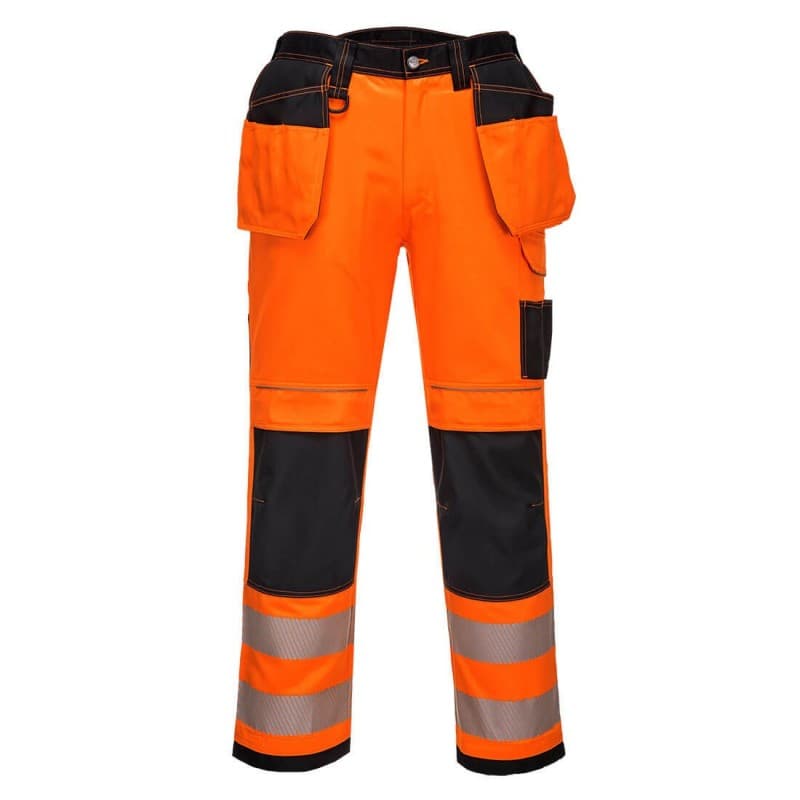 Portwest - Pantalon de travail extensible poches holster PW3 haute visibilité classe 2 - 36 - Orange / Noir