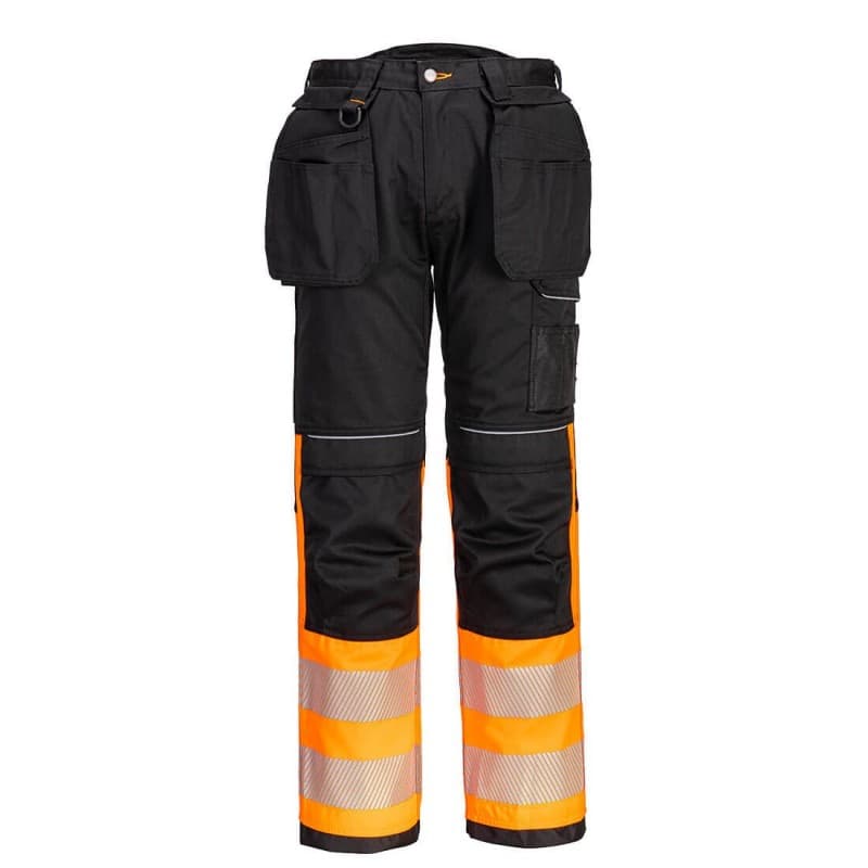 Portwest - Pantalon de travail bicolore poches holster PW3 haute visibilité classe 1 - 36 - Orange / Noir