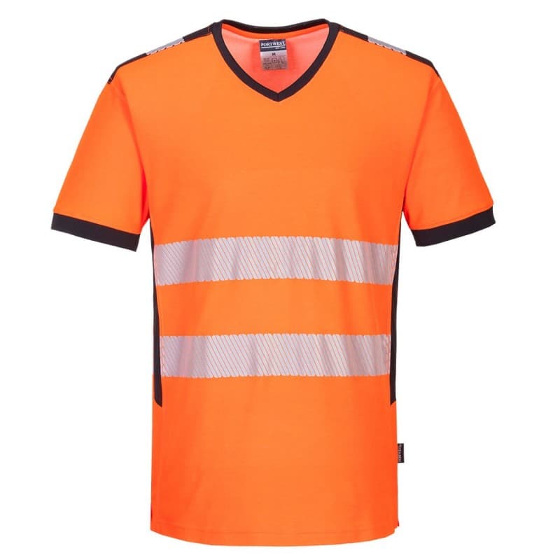 Portwest - Tee-shirt manches courtes avec col en V PW3 haute visibilité classe 2 - 4XL - Orange / Noir
