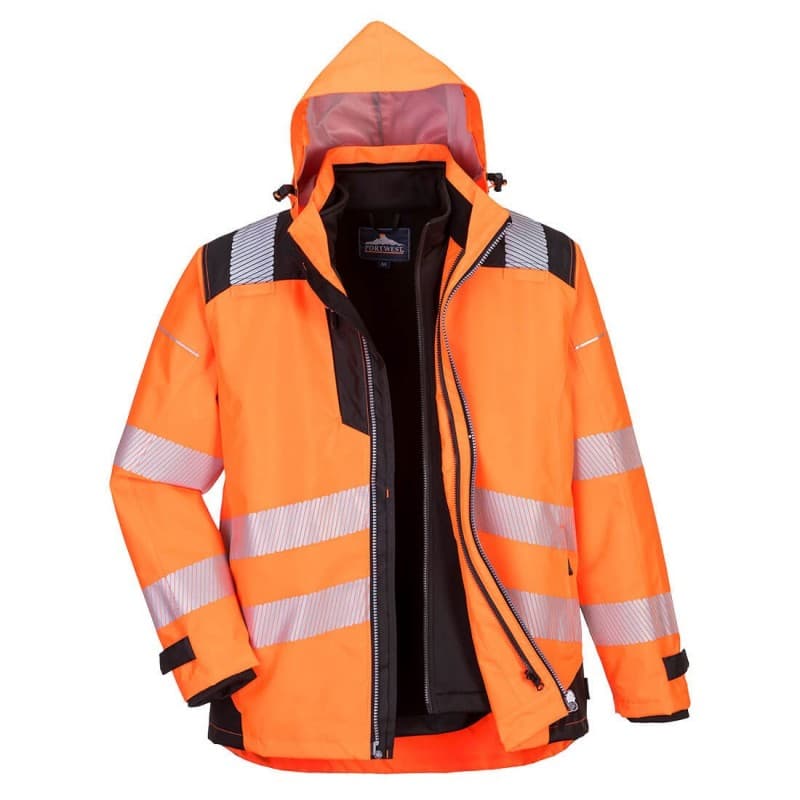 Portwest - Blouson de travail PW3 imperméable 3 en 1 haute visibilité classe 3 - 4XL - Orange / Noir