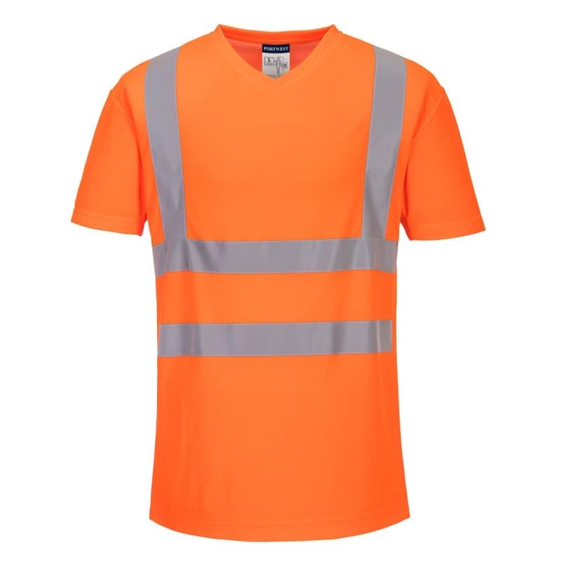 Portwest - Tee-shirt manches courtes col en V avec empiècements latéraux en maille aérée haute visibilité classe 2 - 4XL - Orange