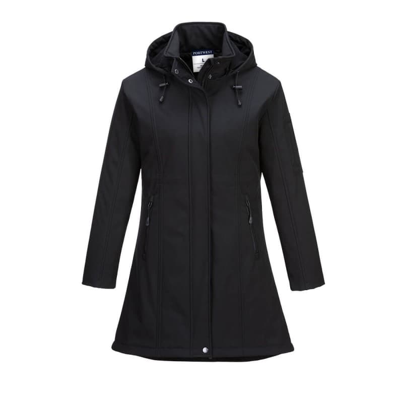 Portwest - Veste softshell 3 couches ultra longue CARLA pour femmes avec doublure en micro-polaire - L - Noir