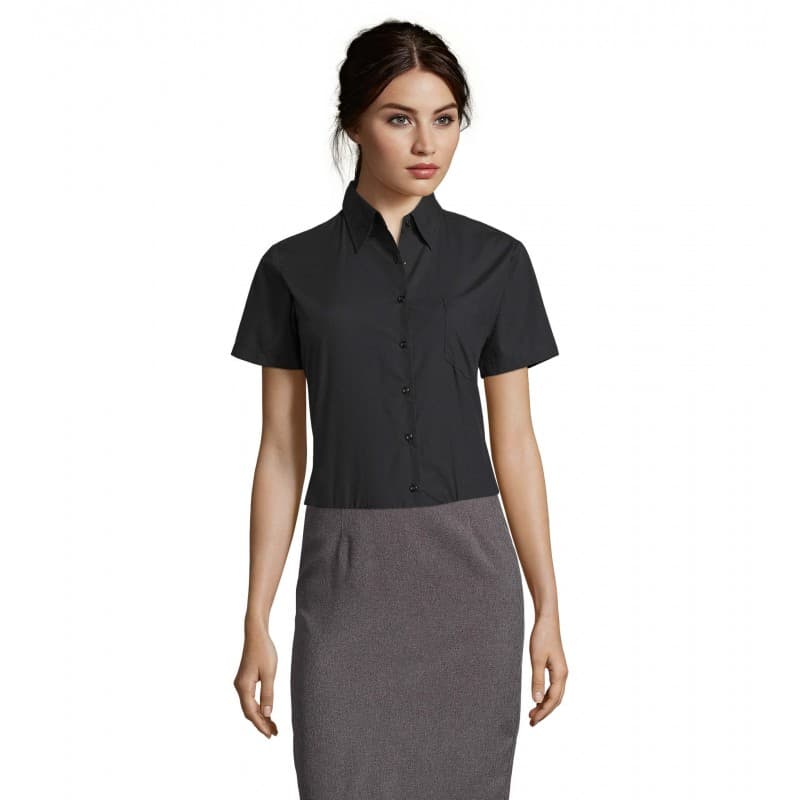 Sol's - Chemise femme popeline manches courtes ESCAPE - XS - Noir