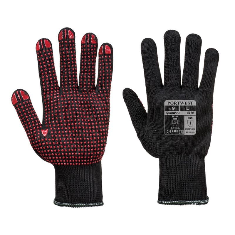Portwest - Gants manutention Polka avec picots PVC sur la paume (Pack de 12) - 9 - Noir