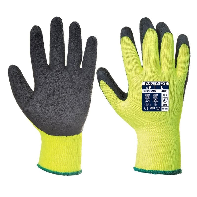 Portwest - Gants anti-froid enduit latex antidérapant (Pack de 12) - 9 - Noir / Jaune