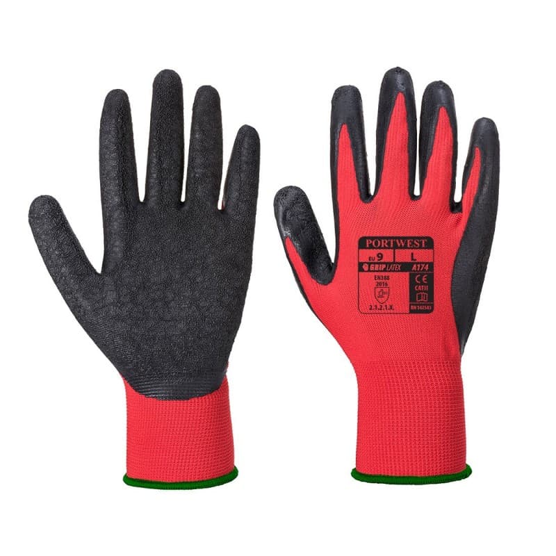 Portwest - Gants manutention jauge 13 Flex Grip enduit latex Pack de 12) - 9 - Rouge / Noir
