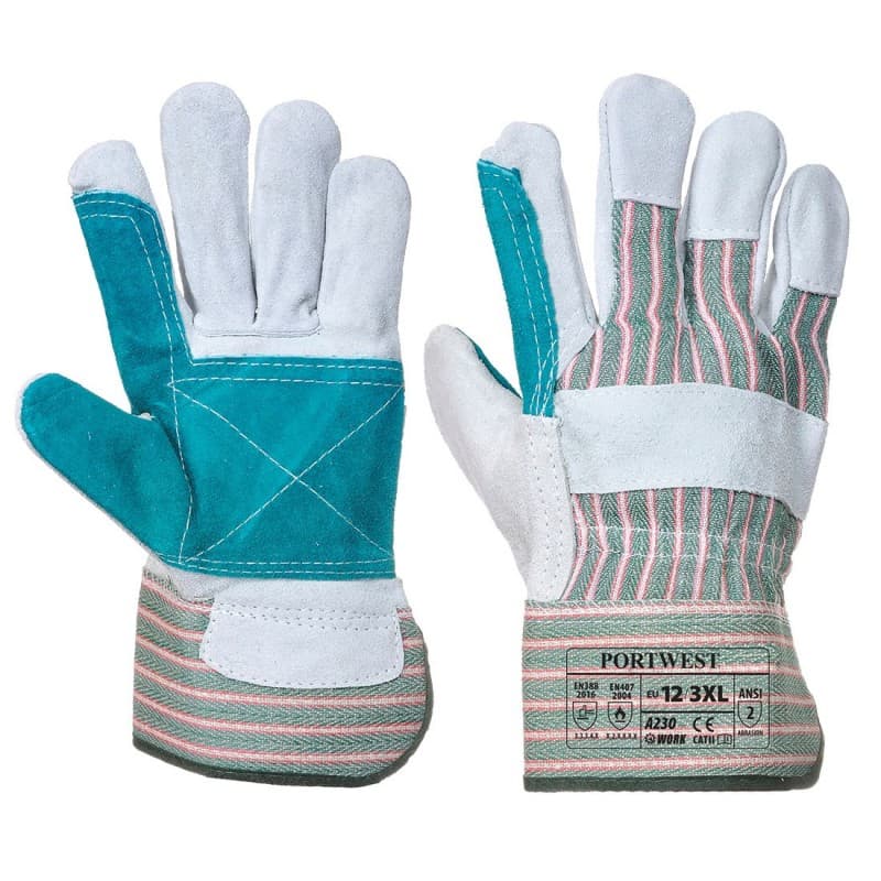 Portwest - Gants anti chaleur Docker avec paume doublée (pack de 12) - 10 - Gris / Vert