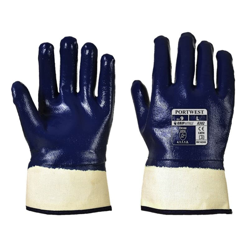 Portwest - Gants de protection tout enduit en nitrile manchette (Pack de 12) - 9 - Bleu Marine