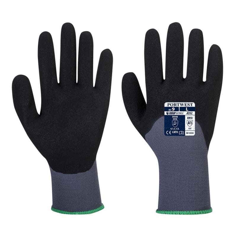 Portwest - Gants manutention enduit nitrile 3/4 DERMI FLEX ULTRA (Pack de 12) - 9 - Gris / Noir