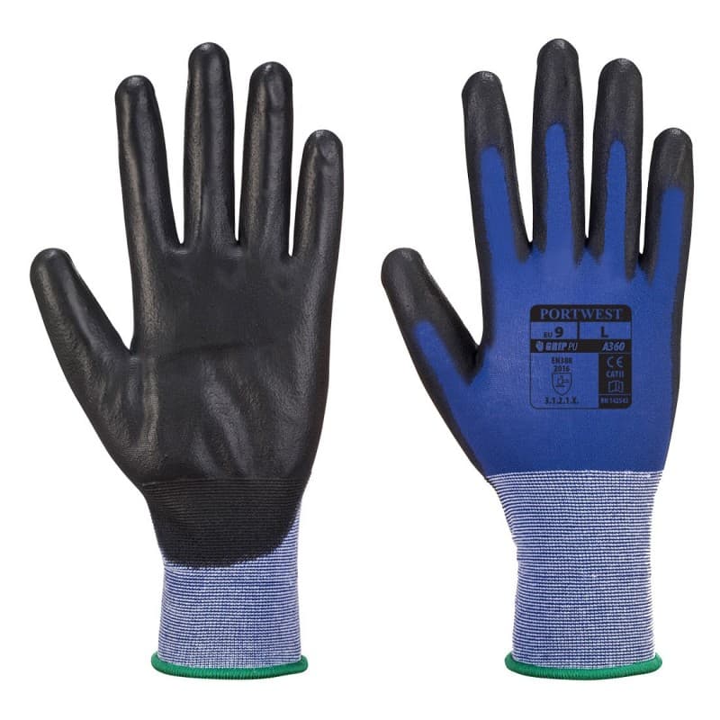 Portwest - Gants manutention ultra-fins enduit PU lisse Senti Flex (Pack de 12) - 9 - Bleu / Noir