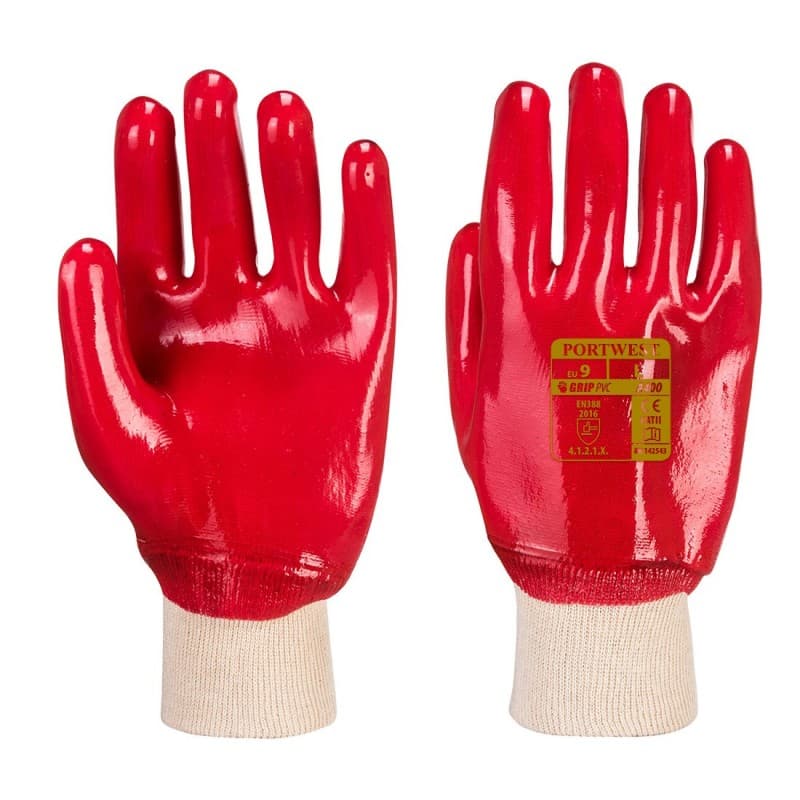 Portwest - Gants Grip de protection contre les liquides en PVC avec poignet tricot (Pack de 12) - 9 - Rouge