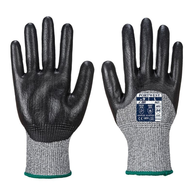 Portwest - Gants anti-coupures de niveau D avec enduit mousse nitrile 3 quarts - 7 - Noir