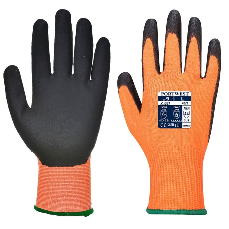 Portwest - Gants anti-coupures de niveau D en PU haute visibilité - 9 - Orange / Noir