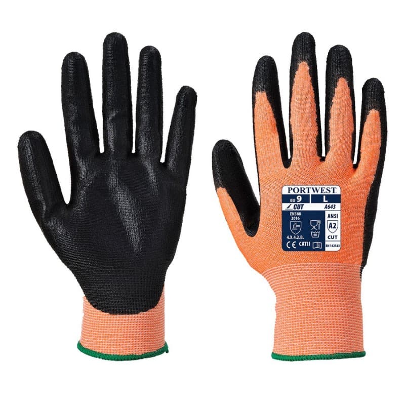 Portwest - Gants anti-coupures de niveau B jauge 13 en mousse nitrile - 7 - Orange