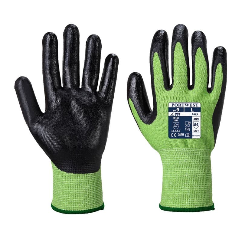 Portwest - Gants anti coupures de niveau D GREENCUT en mousse nitrile - 9 - Vert / Noir