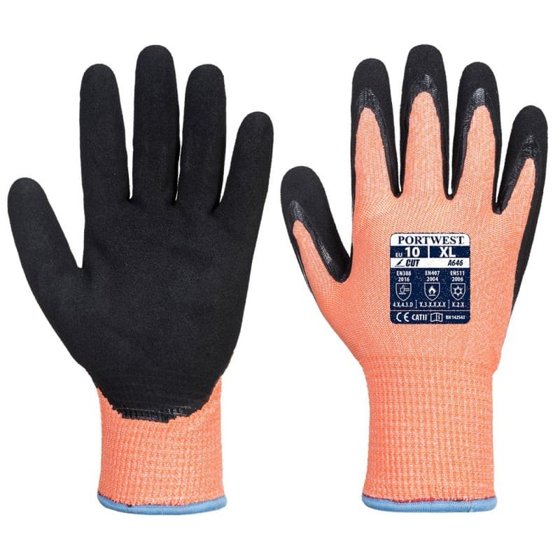 Portwest - Gants anti coupures de niveau D Hiver Vis-Tex HR Cut en nitrile - 9 - Orange / Noir