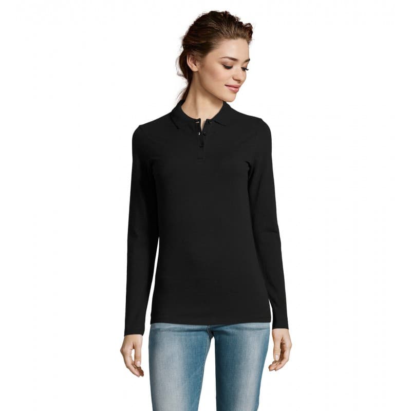 Sol's - Polo piqué manches longues femme PERFECT LSL WOMEN - S - Noir
