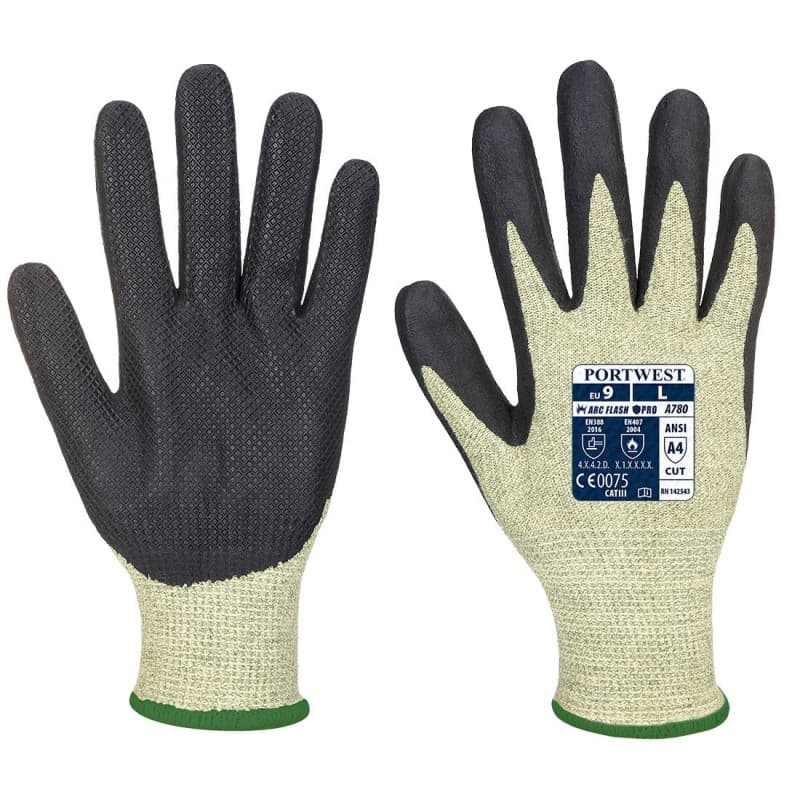 Portwest - Gants gamme Pro spécial arc électrique et anti-coupures de niveau D jauge 13 en Néoprène - 9 - Vert