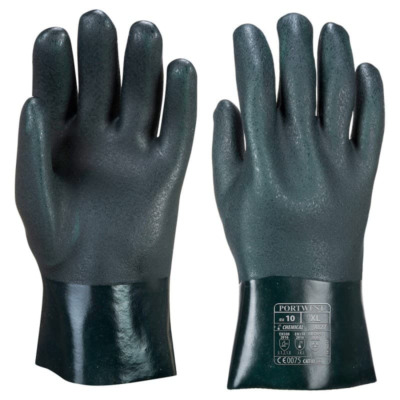 Portwest - Gants en PVC double trempage avec paume finition sablée de 27cm - 10 - Vert