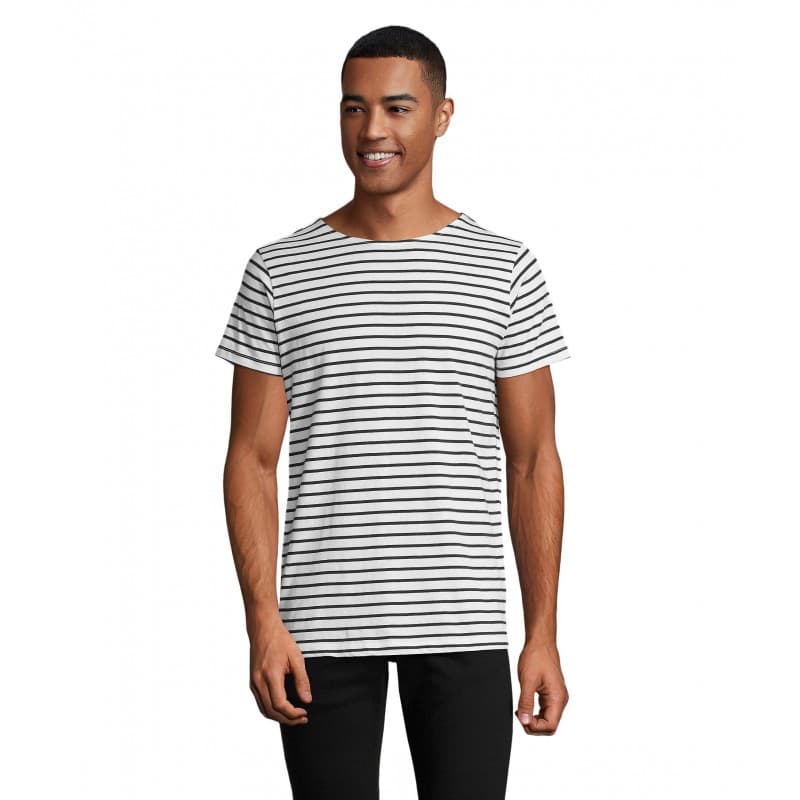 Sol's - Tee-shirt homme col rond rayé MILES MEN - S - Blanc / Bleu Marine