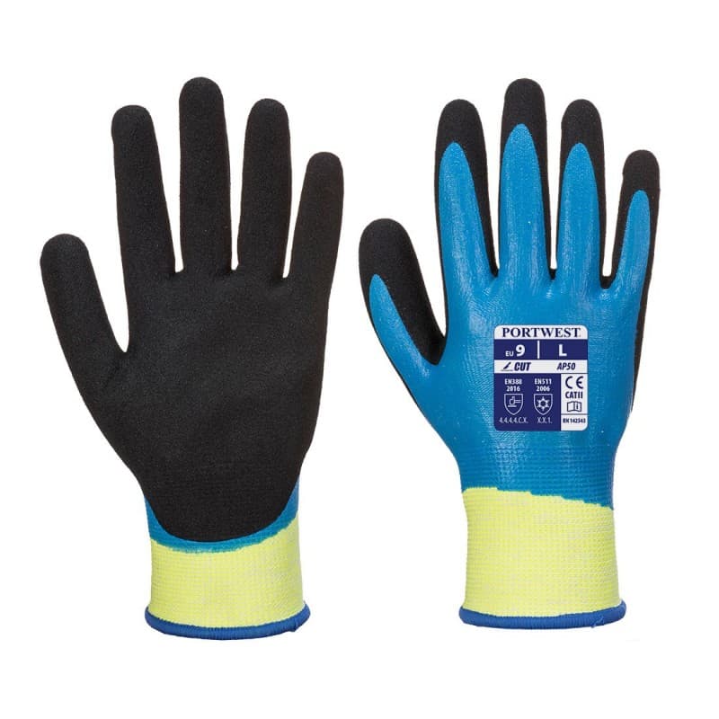 Portwest - Gants anti-coupures de niveau D jauge 13 et anti-liquides en mousse de nitrile Aqua Cut Pro - 9 - Bleu / Noir