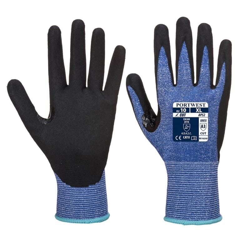 Portwest - Gants anti-coupures de niveau C jauge 13 avec renfort Dextri Cut Ultra - 9 - Bleu / Noir