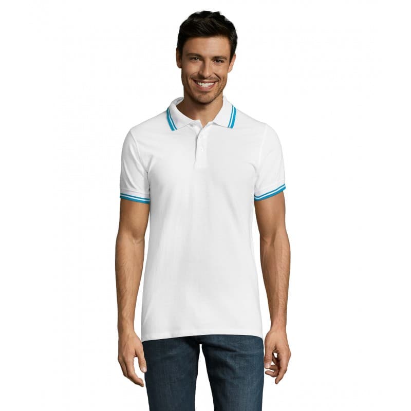 Sol's - Polo homme PASADENA MEN - S - Blanc / Bleu