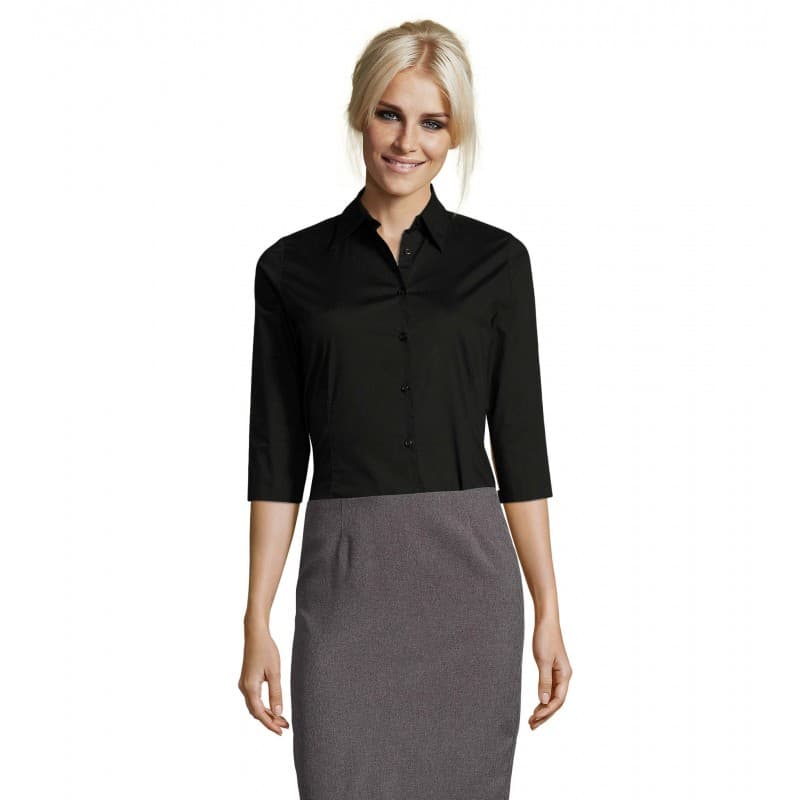 Sol's - Chemise femme stretch manches 3/4 EFFECT - XS - Noir