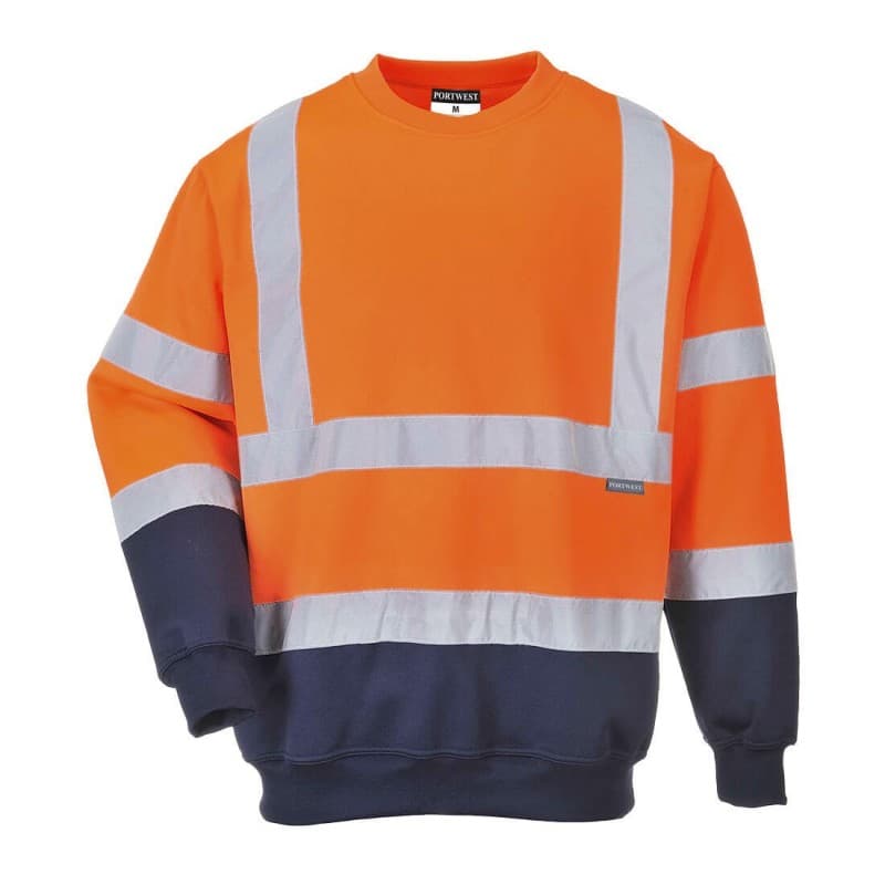 Portwest - Sweat-shirt bicolore en tissu gratté haute visibilité classe 3 - 4XL - Orange / Bleu Marine