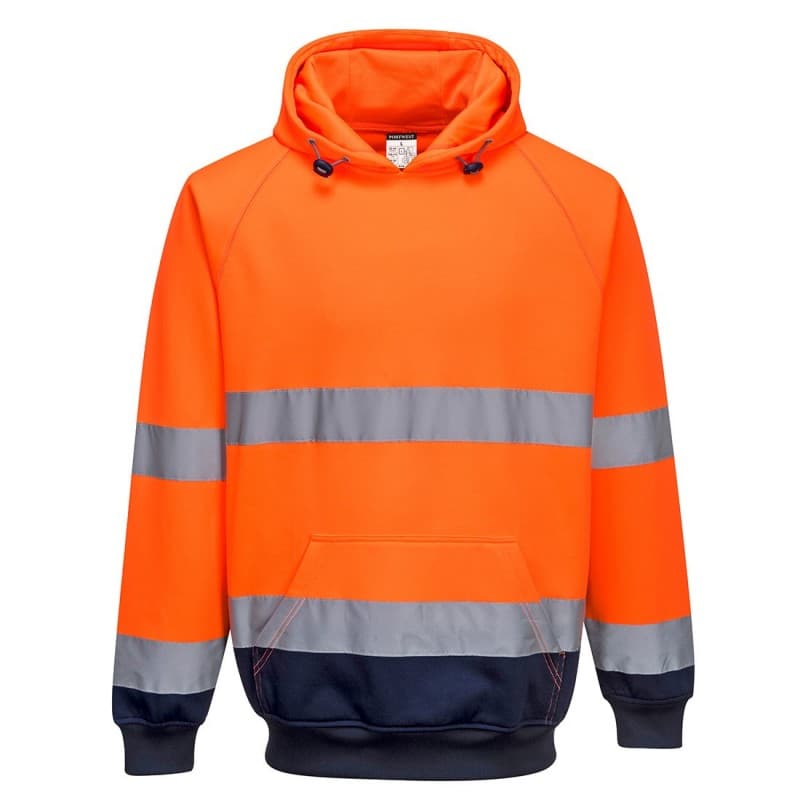 Portwest - Sweat-shirt à capuche bicolore en tissu gratté haute visibilité classe 3 - L - Orange / Bleu Marine