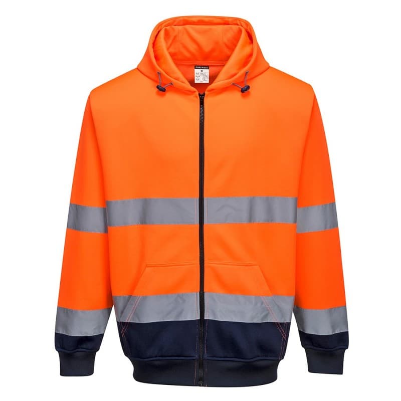 Portwest - Sweat-shirt à capuche à zip bicolore en tissu gratté haute visibilité classe 3 - L - Orange / Bleu Marine