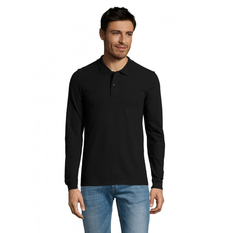 Sol's - Polo piqué manches longues homme PERFECT LSL MEN - S - Noir