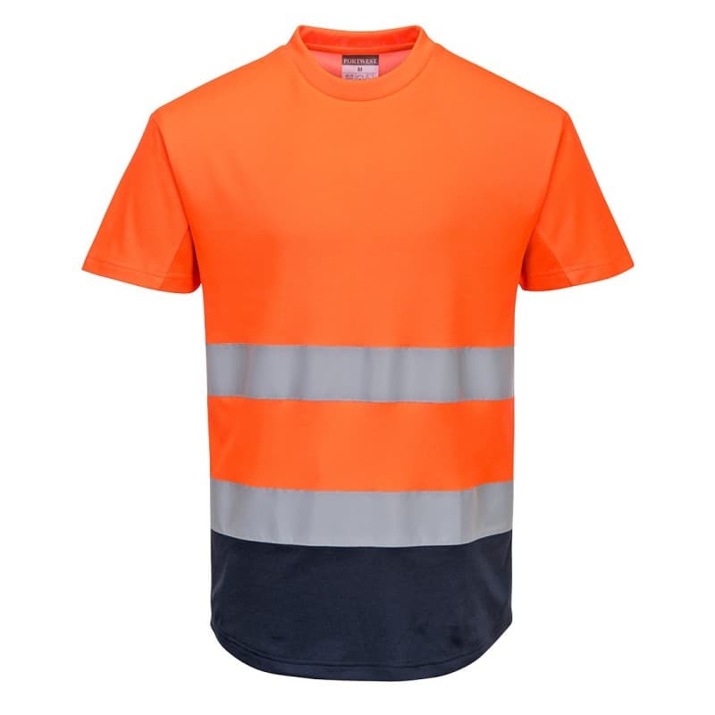 Portwest - Tee-shirt manches courtes MeshAir bicolore HV - L - Orange / Bleu Marine