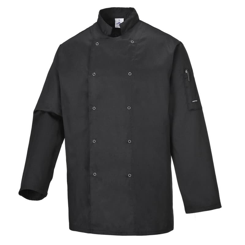 Portwest - Veste de cuisine à manches longues Suffolk en poly-coton - L - Noir