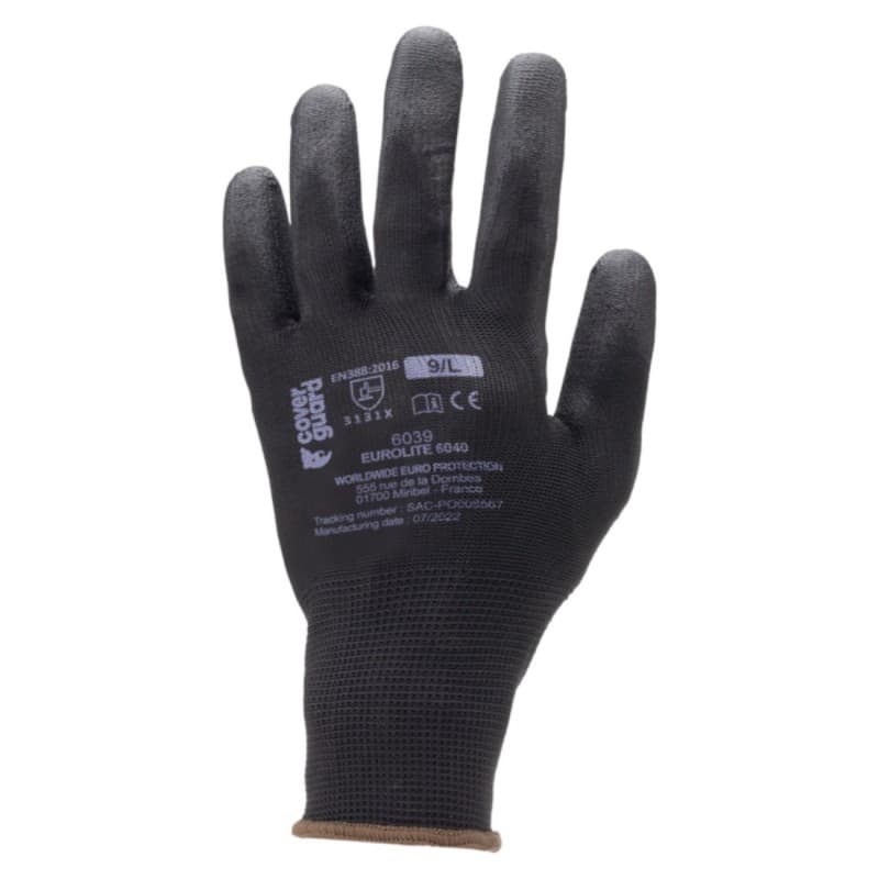 Coverguard - Gants de manutention en polyester noir EUROLITE 6040 (Pack de 10) - 6 - Noir