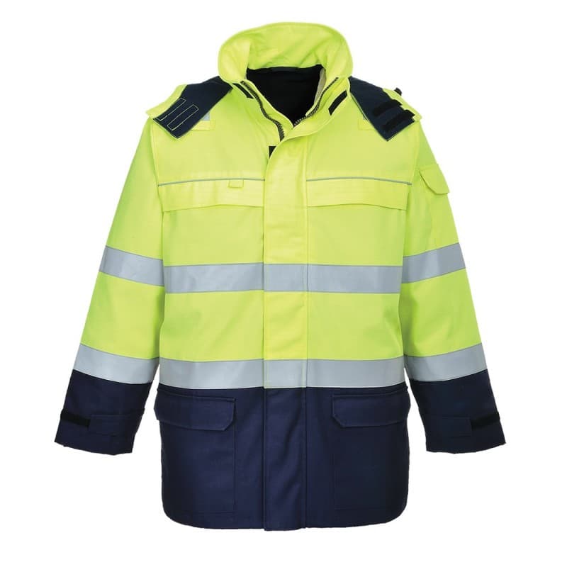 Portwest - Parka de travail imperméable spéciale arc électrique haute visibilité classe 3 - L - Jaune / Bleu Marine